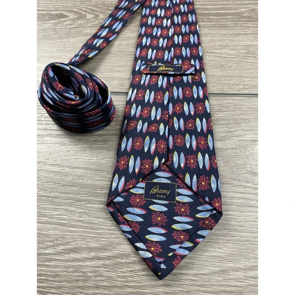Brioni Roma Men's Silk‎ Geometric Floral Necktie Blue